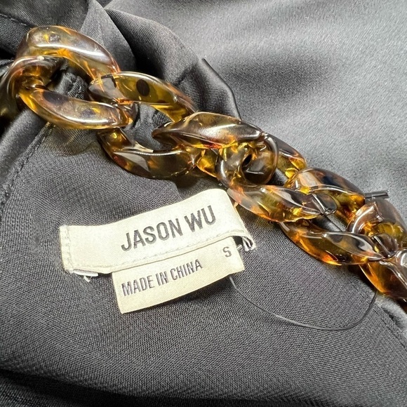 NWOT JASON WU Satin Halter Midi Dress With Tortoise Shell Necklace Black - Picture 8 of 9